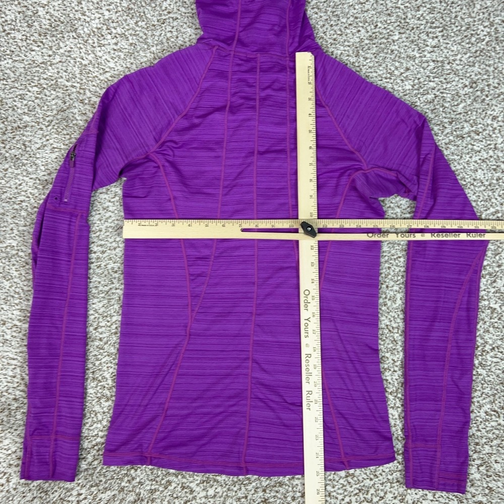 Athleta Shirt Womens Medium Purple Striped UPF Zip Hooded Running Gym Workout - Picture 9 of 11